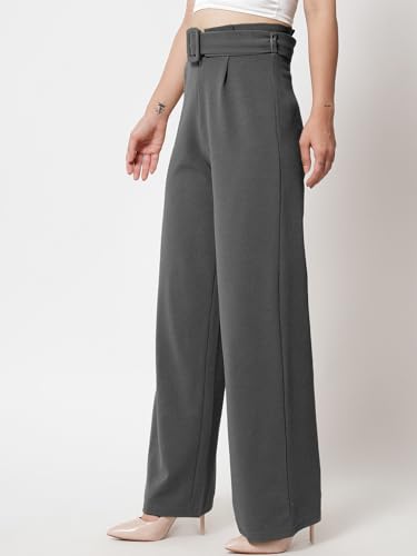 Image of KOTTY Women High Rise Regular Fit Cotton Blend Trousers