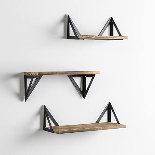 Set de 3 estantes de pared Ceci metal negro y madera de Paulownia