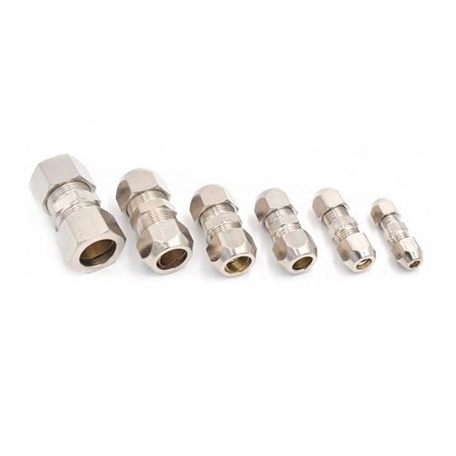 Zkenyao-Brass Connector 4-16mm Compression Ferrule Tube Fitting Brass Pipe Double Card Set Copper Joints Tubing Nut Lock Double Straight, Simple to Install(OD tube 10mm to 12mm)