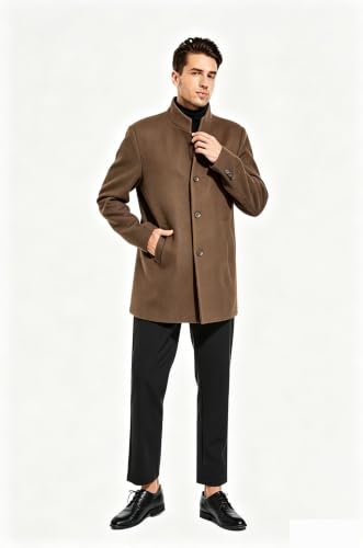 Image of FTCayanz Mens Trench Coat Wool Blend Single Breasted Overcoat | Stand Collar, Fall Slim Fit Top Coat, Winter Warm Coats for Men, Business Work Formal Casual Jacket, Daily Outwear