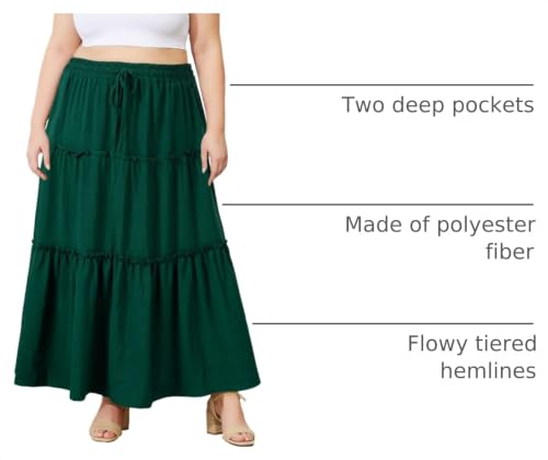 Image of Moon Wood Plus Size Maxi Skirts for Women Trendy Long Flowy Boho Tiered Skirt Renaissance Summer Beach Skirt with Pockets