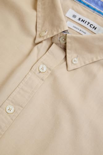 Image of SNITCH Men Smart Casual Shirt | Regular Fit Full Sleeve Button-Down Collar Solid Style | Breathable Cotton Linen Blend & Lightweight Fabric for Office