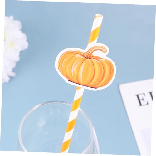 40 pitillos de papel naranjas con diseño de calabaza miniatura 3