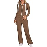 Modeewel Traje deportivo de dos piezas para mujer, traje de yoga, ropa de casa, elegante, cómodo para el aeropuerto, conjunto de chándal, ropa para adolescentes y niñas, marrón, XXL