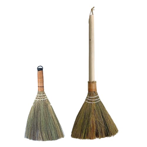 TOPBATHY 2pcs Woven Dust Broom Natural Whisk Broom Versatile for Home Office Car Wood Handle No Static for Dirt Debris