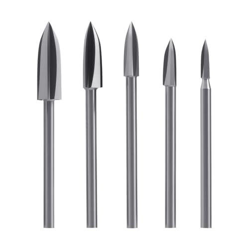 Wood Carving Bits for Dremel Rotary Tool, 5PCS Woodworking Detail Bits with 1/8” Shank for Engraving, Grinding Drilling and Carving, Accessory for DIY Woodworking Crafting and Detail Work