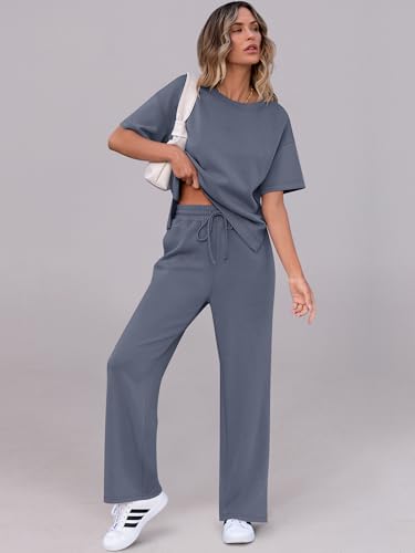 ANRABESS Lounge Sets for Women 2 Piece Summer Casual Travel Outfits 2026 Short Sleeve Wide Leg Pants Matching Set Sweatsuits — view 3