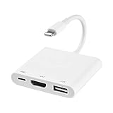 【1080P HD-Unterstützung】Der Blitz auf den HDMI-Adapter unterstützt die Spiegelung der auf Ihrem Telefon- / Pad-Bildschirm angezeigten Inhalte - einschließlich Apps, Präsentationen, Websites, Diashows und mehr - auf Ihrem mit HDMI ausgestatteten Fernseher, Display, Projektor oder einem anderen kompatiblen Display in bis zu 1080p HD. Bietet ein überaus klares visuelles Erlebnis über Geschwindigkeit im täglichen Leben und Arbeiten.