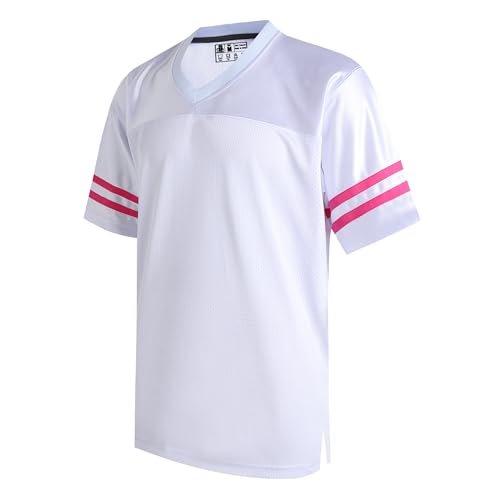 DEHANER Blank White American Football Jersey for Men Women Mesh T-Shirts Sports Uniforms Vintage Outfits Party Tops Hot Pink Stripe-White Jersey,Men Size...
