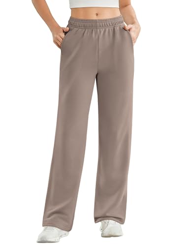 PINSPARK High-Waisted Sweatpants for Women Straight Leg Fitness Exercise Gym Sweat Pants Stretch Training Trip Casual Pant with Pockets and Inner Drawstring XX-Large, Tea Grey