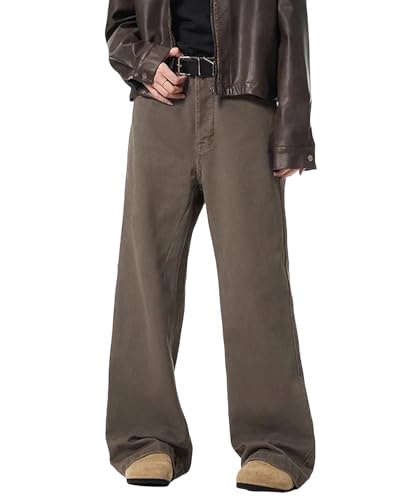 Men's Baggy Solid Jeans Mid Rise Wide Leg Skater Jeans Casual Loose Fit Hip Hop Denim Pants Streetwear3