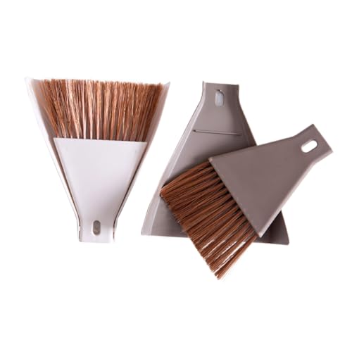 Gogogmee 2 Sätze Praktisches Mini Besen und Kehrblech Set aus Langlebigem Kunststoff mit Aufhängeöse Kompakt für Desktop Haustierkäfig und Enge Ecken in Kaffee und Beige für Einfache