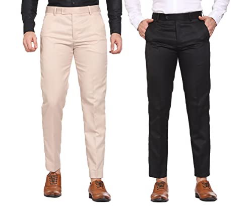 Image of MALENO Men Formal Trouser Regular Fit Solid | Soft and Breathable Pant Combo (Pack of 2)