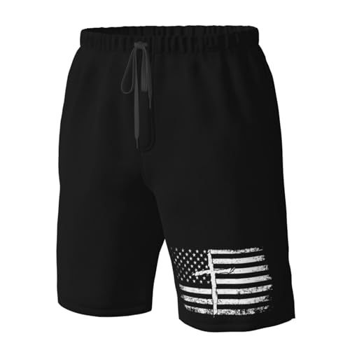 American Flag Cross Men's Swim Trunks Quick Dry Beach Board Shorts Swimwear Bathing Suits for Holiday Party,4