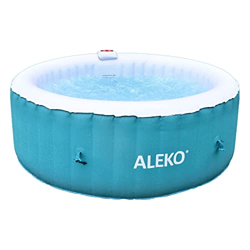 ALEKO Inflatable Hot Tub Spa | Personal High Powered Jetted Bubble | with Fitted Cover and 3 Filters | 210 Gallon | 4 Person Round | Blue/White | HTIR4GRW