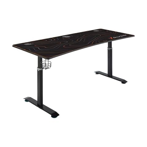 X-Rocker Cougar XL Height Adjustable Gaming Desk and Workstation, Heavy Duty Metal Computer Table with Carbon Fibre Effect & Full Mousepad, Cup Holder and Cable Tray Included - Black Cover