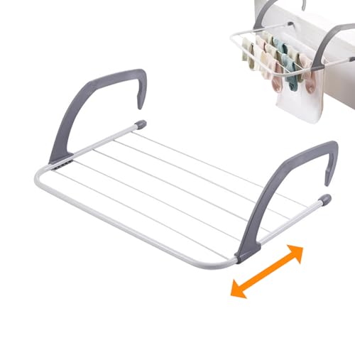 AZIDWERYQ Étendoir à Linge 19, 69 x 13, 78 Pouces Suspendu sans poinçon 5 Barres Support Pliable réglable antirouille Rails à Linge sèche- pour Serviette Chaussures fenêtre Balcon sèche-