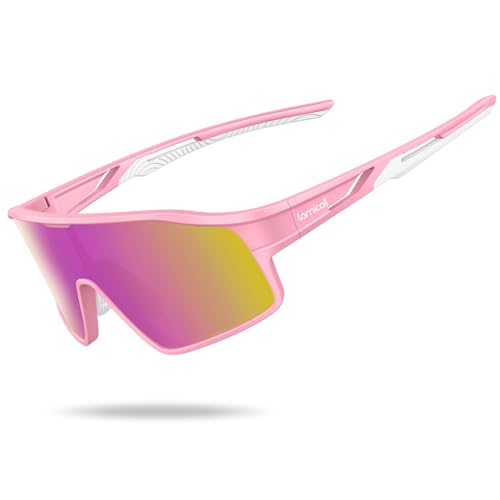 Lamicall Polarized Sport Sunglasses for Age 6-10 Kids - UV400 Protection Baseball Cycling Running Sun Glasses for Boys Girls Teens Pink