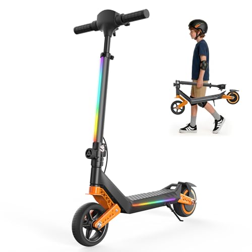 K6 Kinder Elektro-Scooter, 150W Motor, 3 Geschwindigkeitsstufen, Höhenverstellbar, LED-Lichter, Doppelbremssystem,