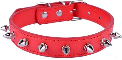 Collier chien à pointes rouge en cuir synthétique contre les morsures - 6