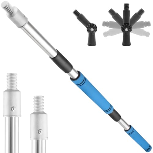 Frebuta Paint Roller Extension Pole with Swivel,2Ft to11Ft Multi-Purpose Splice Extension Pole Long Handle with 180 Degree Swivel Head Window Squeegee Gutter Cleaning Tools Soft Sponge Handle (Blue)