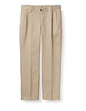 Chaps Boys School Uniform Pleated Twill Pant, Khaki, 4
