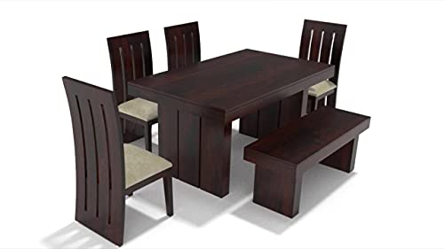 Image of Custom Decor Six Seater Dining Table Set (Brown) (6 Seater Foster with Bench White Off)
