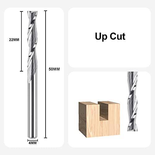 SpeTool Spiralfräser 4mm Schaft Upcut 22mm Schnittlänge Router Bit Fräser für Oberfräse 2 Flöten CNC Fräser Nutfräser VHM Schaftfräser Holzfräser Spiralnutfräser Langlochfräser Holz