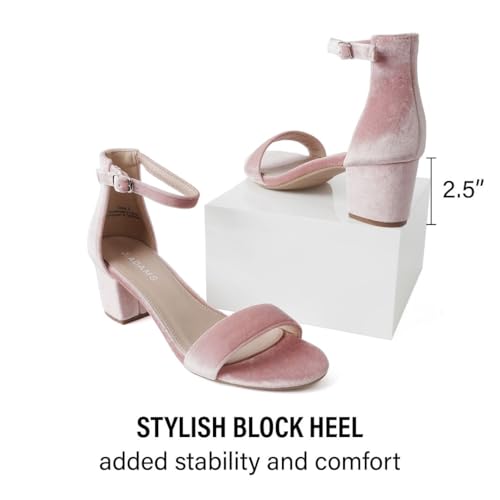 Image of J. Adams Daisy Heeled Sandals - Ankle Strap Low Block, Open Toe Dress Pumps, Chunky Heels - Dressy Shoes for Women - Bridal, Wedding, Summer Sandals
