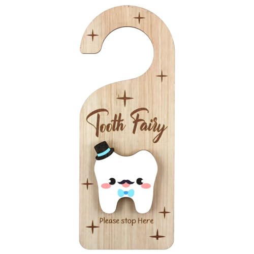 PEUTIER Tooth Door Hanger, Wooden 3D Lost Tooth Keepsake Box with Money Holder Tooth Holder Hanging for Kids Tooth Fairy Accessories Encourage Gift for Room Decor (Boys Style), 9.05x3.54 Inch