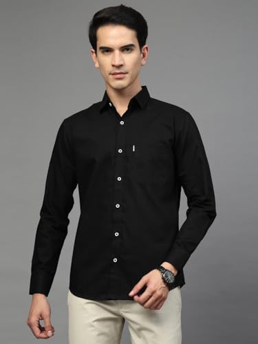 Image of Majestic Man Solid Cotton Casual Shirt - Slim Fit, Full Sleeves, Premium Button Closure