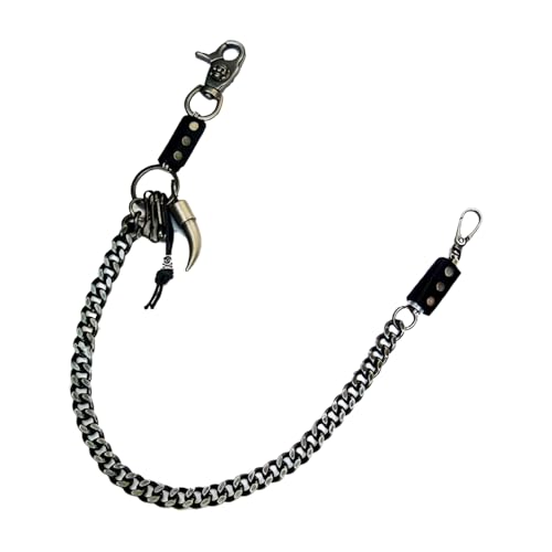 Men Fashion Wallet Chain Chunky Links Metal Jeans Long Strand Horn Silver Heavy Duty Bold4