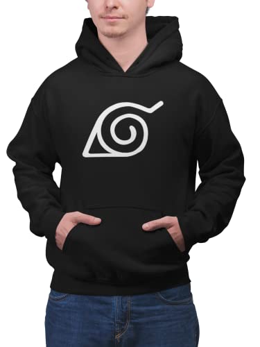 Blusa Moletom Casaco Aldeia Da Folha Anime Unissex Preto Tamanho:GG