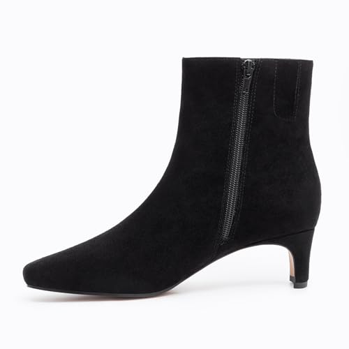 Athlefit Women's Ankle Boots Comfortable Low Heel Pointed Square Toe Dress Short Boots with Side Zipper2