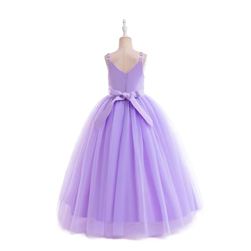 Image of Glamulice Flower Girls Spaghetti Strap Tulle Dress Long A Line Wedding Pageant Dresses Princess Birthday Party Ball Gown