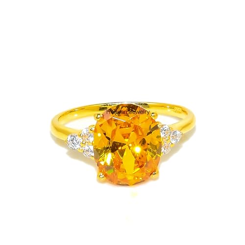 925 Solid Silver Band | Yellow Topaz Handmade Gemstone Cubic Zirconia Rings For Women & Girls | 10 x 12 mm | Oval Shape Ring |4