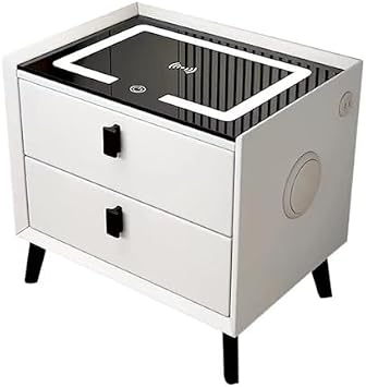 Smart Nightstand with Charging Station, 2 Drawers Bedside Table for Bedroom, Wood Bed End Table with 3 Color LED Lights and USB Ports, Storage Night Stand Color Light G,Orange 2ps-40cm/15.