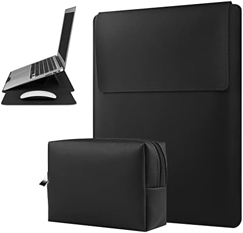 HoYiXi 13 14 Inch Laptop Sleeve Case Waterproof Leather Case with Adjustable Stand Compatible with MacBook Pro 14 2021 MacBook Air 13 M1 M2 2022-2018 MacBook Pro 13 M2 2022-2016, Sleeve Pouch Black