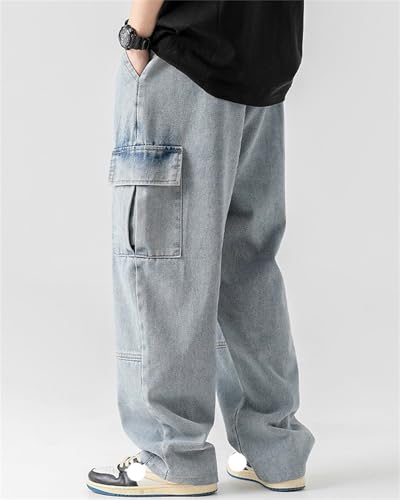 Men's Casual Loose Hip Hop Denim Work Pants Jeans Drawstring with Cargo Pockets Pants3