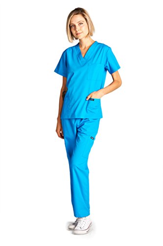 Dagacci Medical Uniform Woman And Man Scrub Set Unisex Medical Scrub Top And Pant, Turquoise, M #TOP1