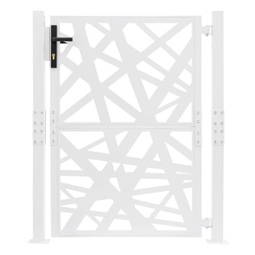 Gartentor, 105x125 cm Gartentür mit 2 Verbindungspfosten, 7 Schlüssel und 7 Schlüssel, für Lagerhäuser, Gärten, Innenhöfe (Weiß)