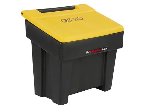 The Workplace Depot 199 Litre Grit Bin Highly Visible Black with Yellow Lid Durable Polyethylene Grit Salt Storage Bin with Forklift Recess and Grit Salt Sticker