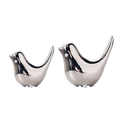 Lot De 2 Statues D'Oiseaux En Céramique, Statues Décoratives Argentées, Décorations Modernes Pour La Maison, Ornements En Forme D'Animal, Adaptées Pour Le...