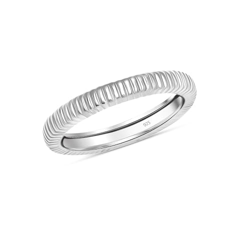 LeCalla 925 Sterling Silver Textured Rings for Women & Men | Minimalist 14K Gold-Plated Croissant Braided Twisted Signet Chunky Dome Ring | Stackable Eternity Wedding Statement Band Ring