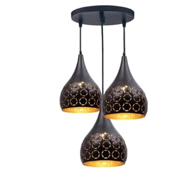 Homes Elite 3-Light Ceiling Pendant Light, Aluminium Black Modern Cut Design Lamp, Balloon Shape Hanging for Bedroom, Living Room, Vintage, Adjustable Wire (Bulb Not Included)