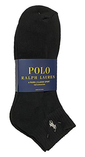 Ralph Lauren Polo Classic Sport 6 Pack half Cushioned sole Men's Socks (Black with Silver Horse)2