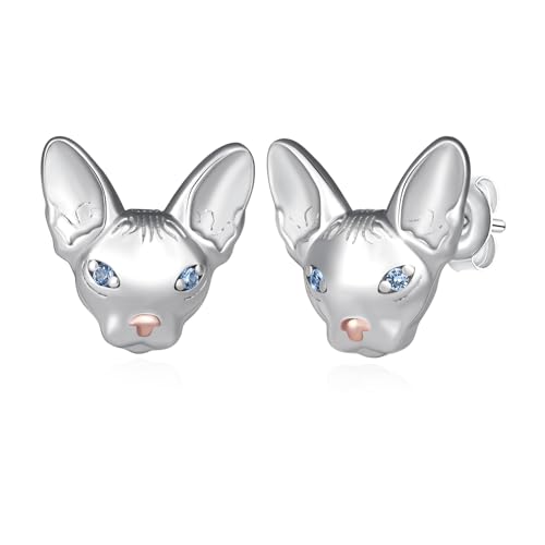 Sphynx Cat Earrings 925 Sterling Silver Cute Hairless Cat Stud Earrings for Women Sphynx Jewelry Gifts for Christmas
