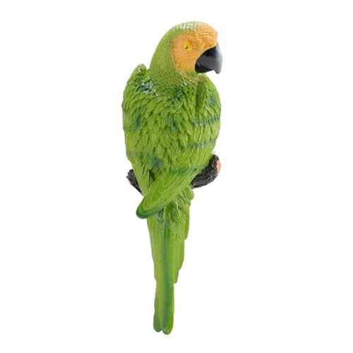 Tnfeeon Fake Bird Life Size Resin Macaw Birds Tree Hanging Wall Mount Lifelike Parrot Status for Decoration Costume Shoulder Ornament Modern Home Garden Courtyard Party Decor (Left Green)