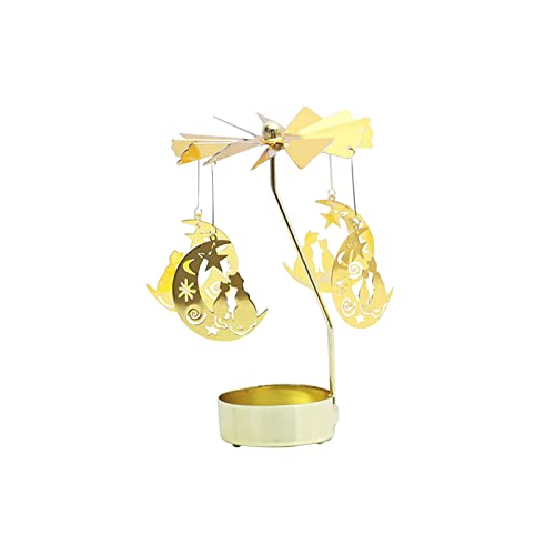 F Fityle Bougeoir Rotatif, Chandelier Aureate, bougeoir Bougies Chauffe-Plat, Romantique pour décor de Mise en Page de Festival de Maison de cheminée, Chat de la Lune Cover