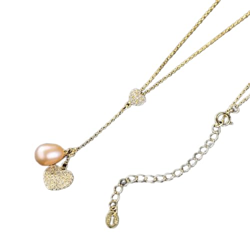 Collares de corazón de plata de ley 925 OwKay con perlas naturales auténticas de lujo para mujer